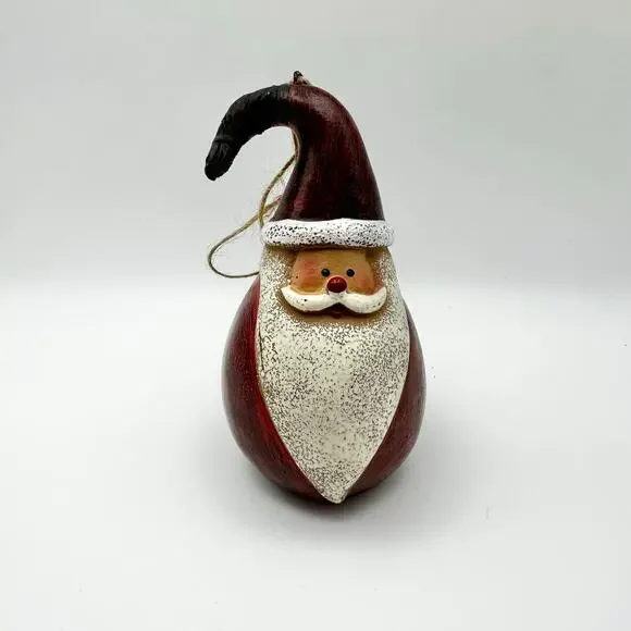 Vintage Unmarked Wooden Gourd Shaped Primitive Hand Painted Santa Ornament 4,5" - Picture 2 of 6